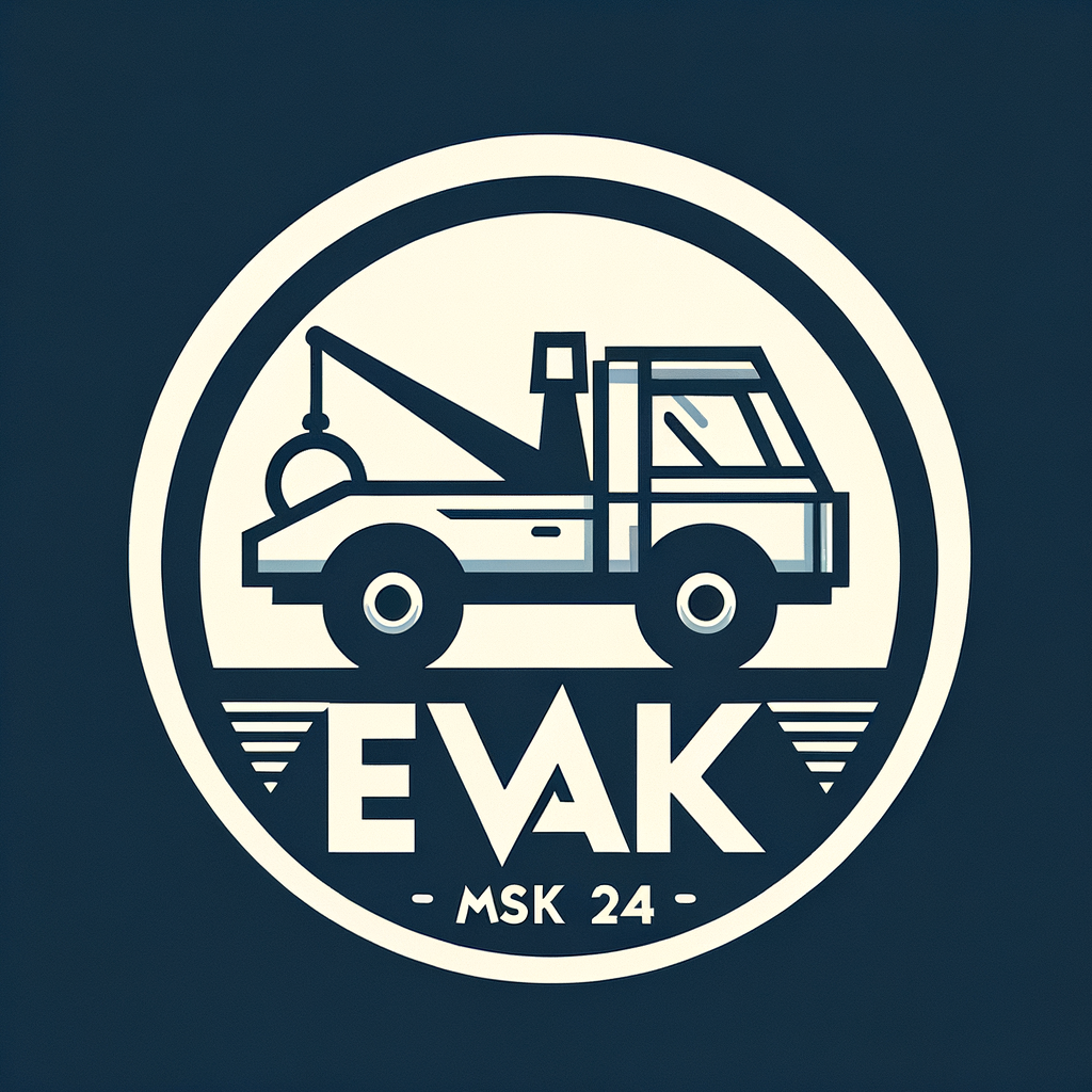 красивый простой логотип для сайта эвакуации автомобилей с подписью "EVAK MSK 24"