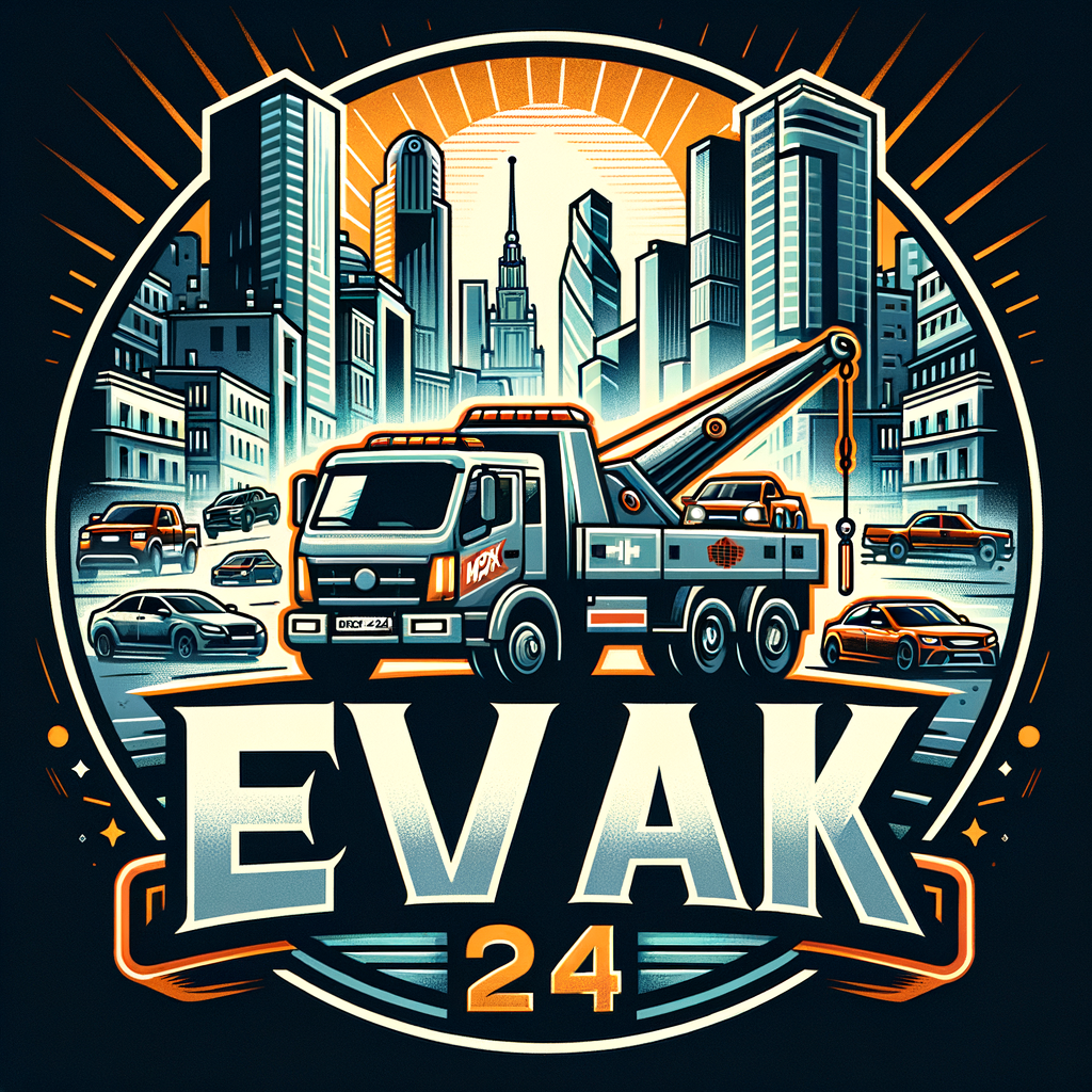 красивый логотип для сайта эвакуации автомобилей с подписью "EVAK MSK 24"
